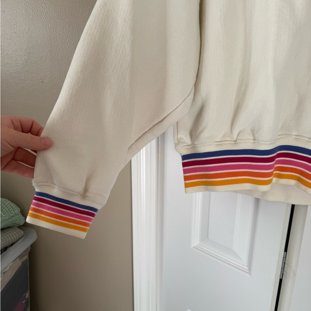 Evereve Women's Cream Crewneck Sweater with Rainbow Trim - Picture 3 of 3